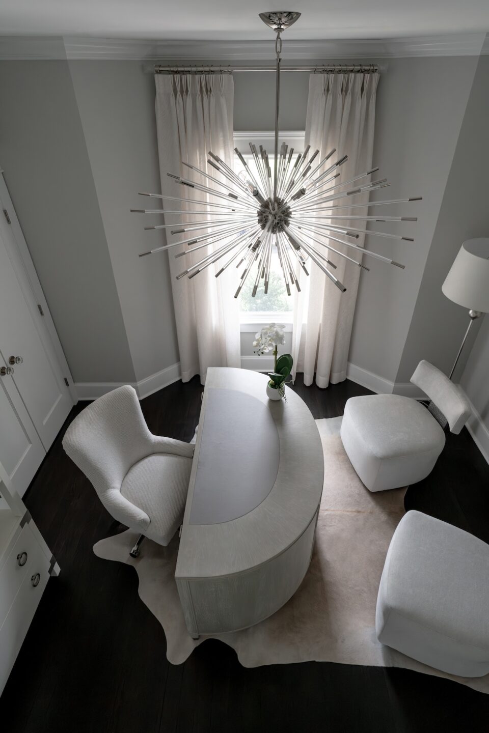 Aerial View Of Home Office With Chandelier