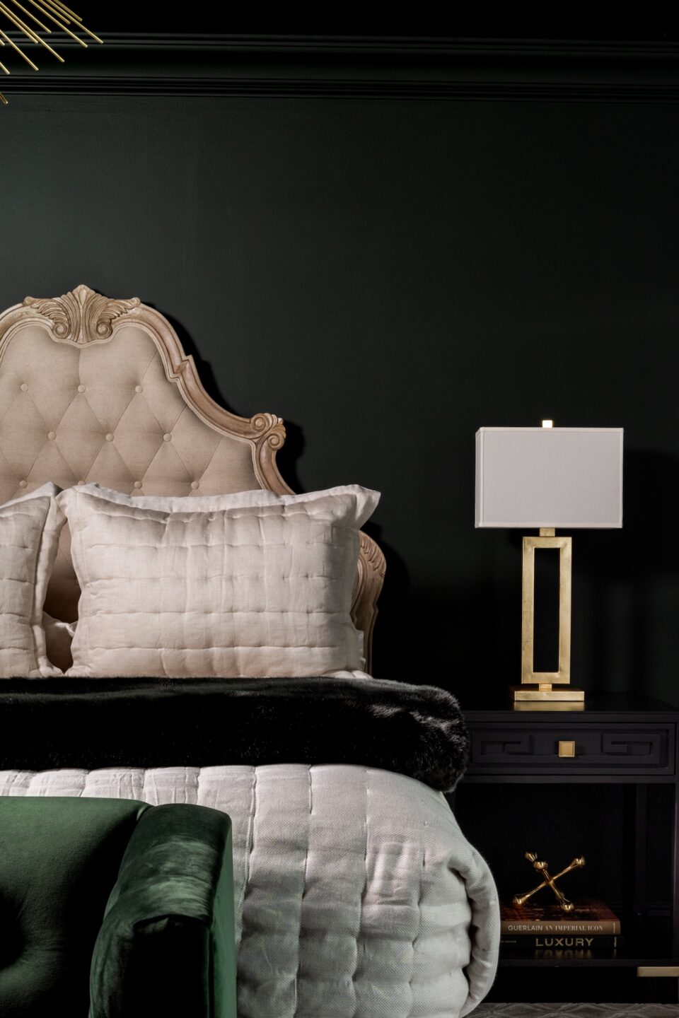 Bedroom Interior Design Dark Green Monochrome Walls Ceiling