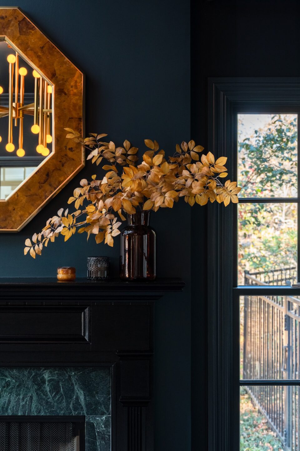 Dark Fireplace Mantel And Wall Color