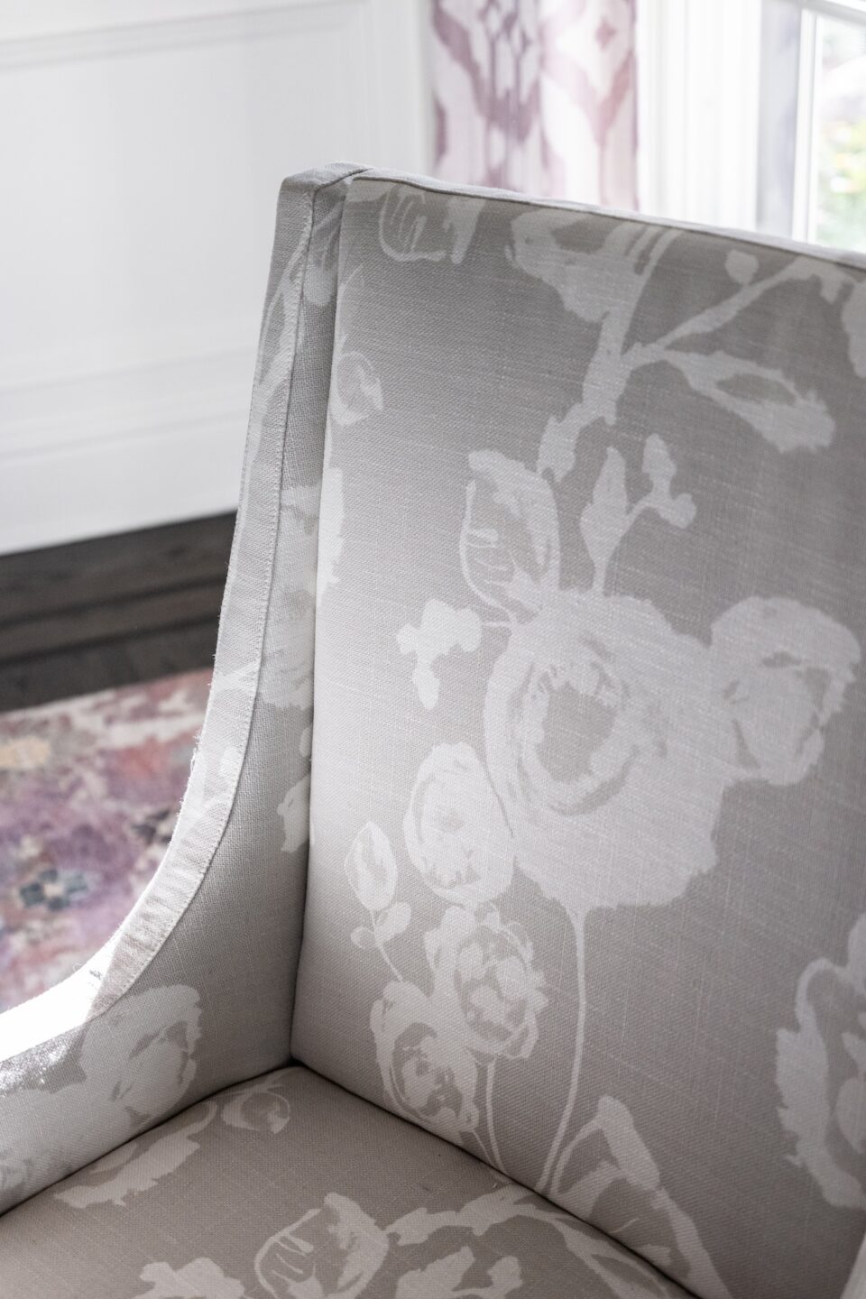 Dining Room Chair Detail Rose Design On Gray Silver Chair