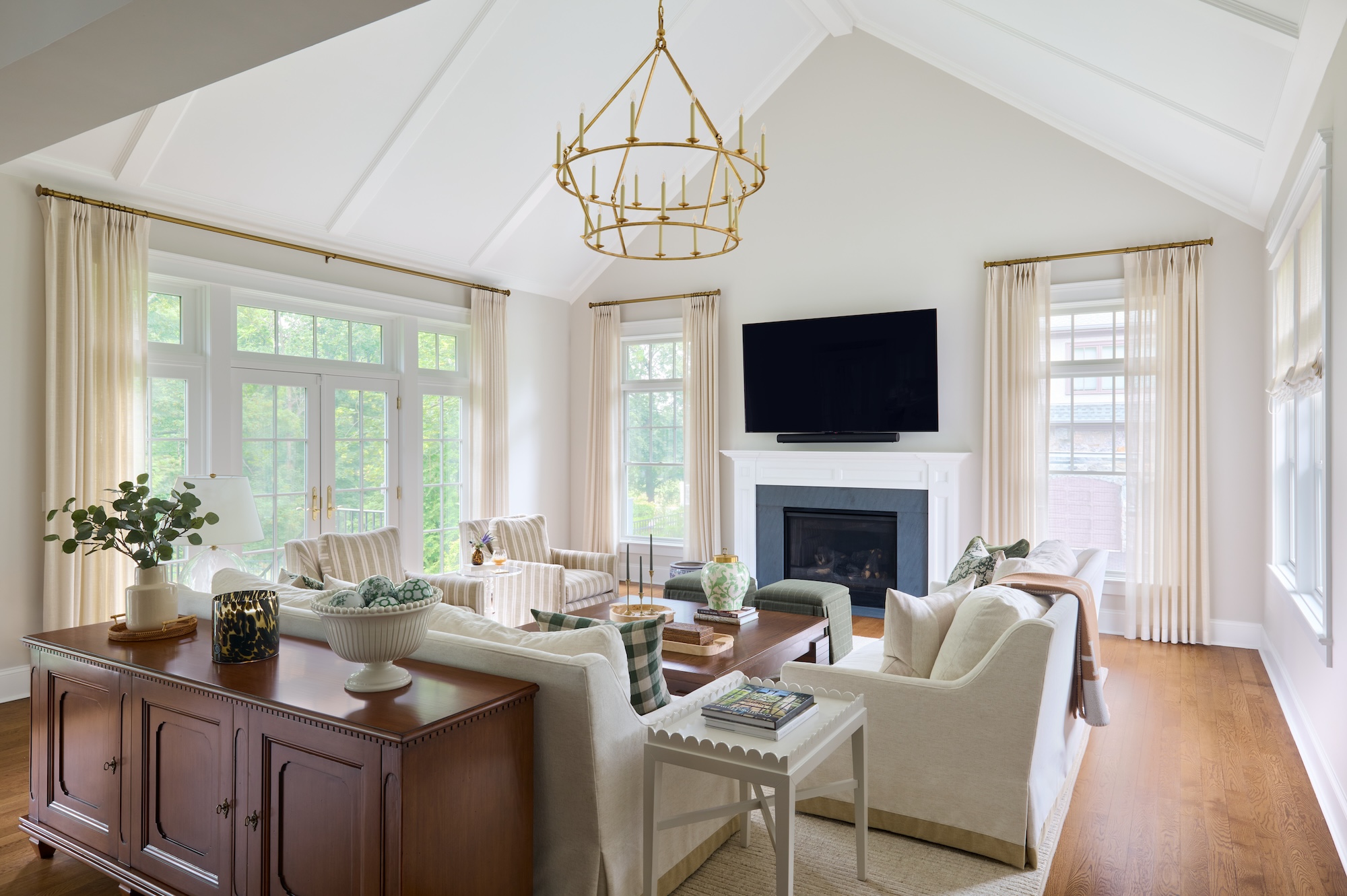 living room furnishings vaulted ceiling