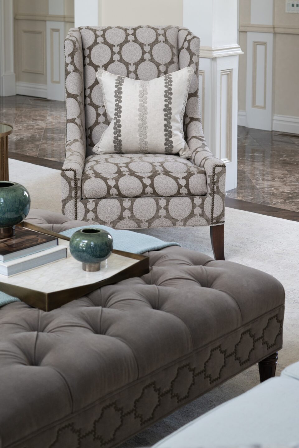 Living Room Ottoman Detail Tray With Decor