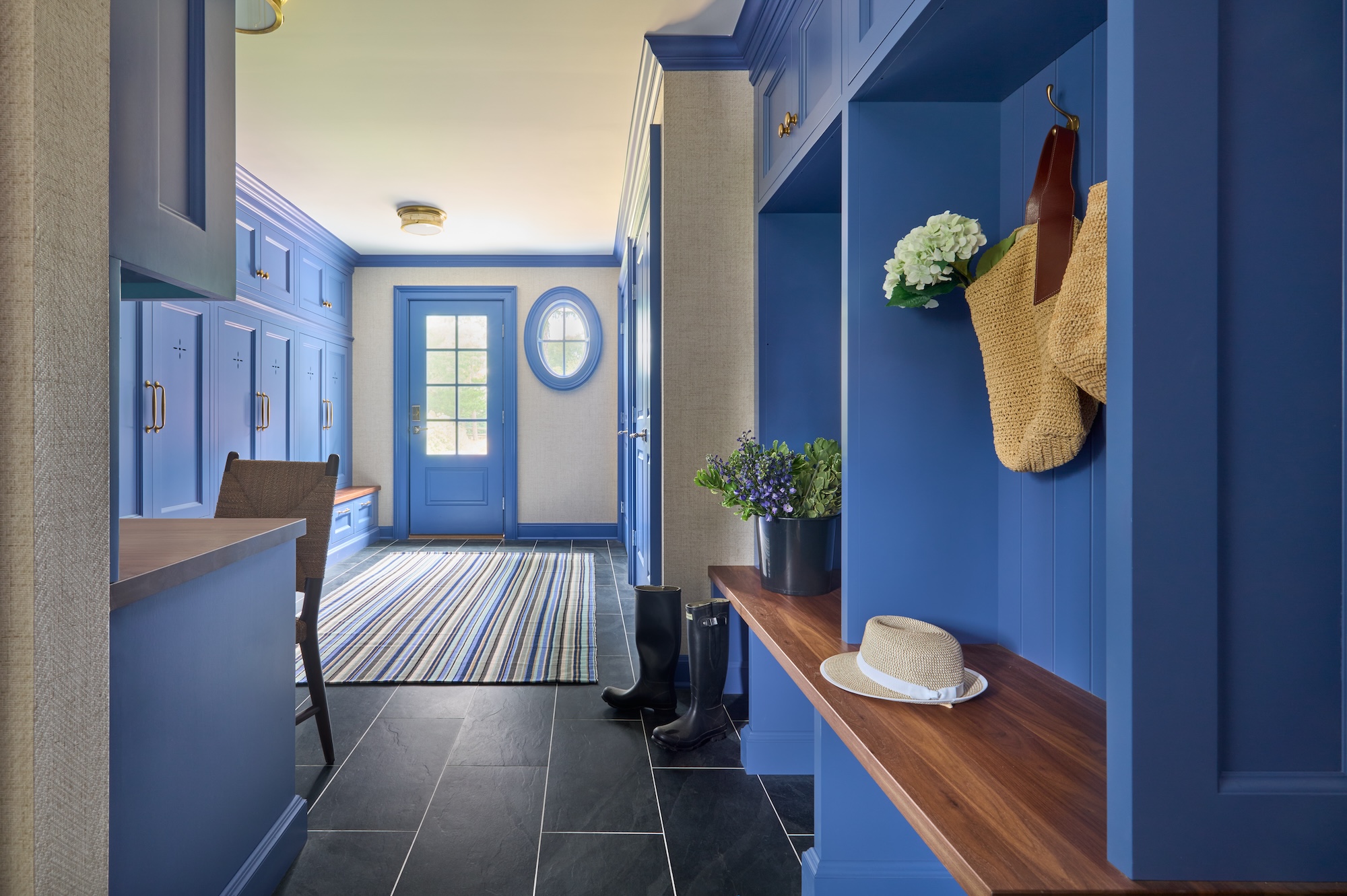 perwinkle blue mudroom design custom cabinetry