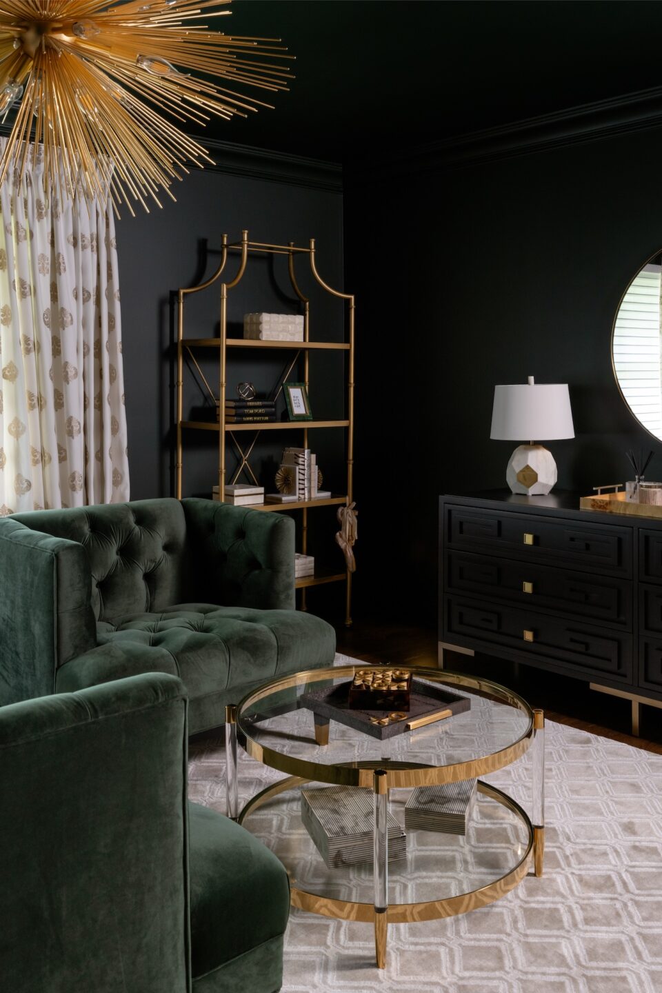 Sitting Area With Dark Green Accent Chairs