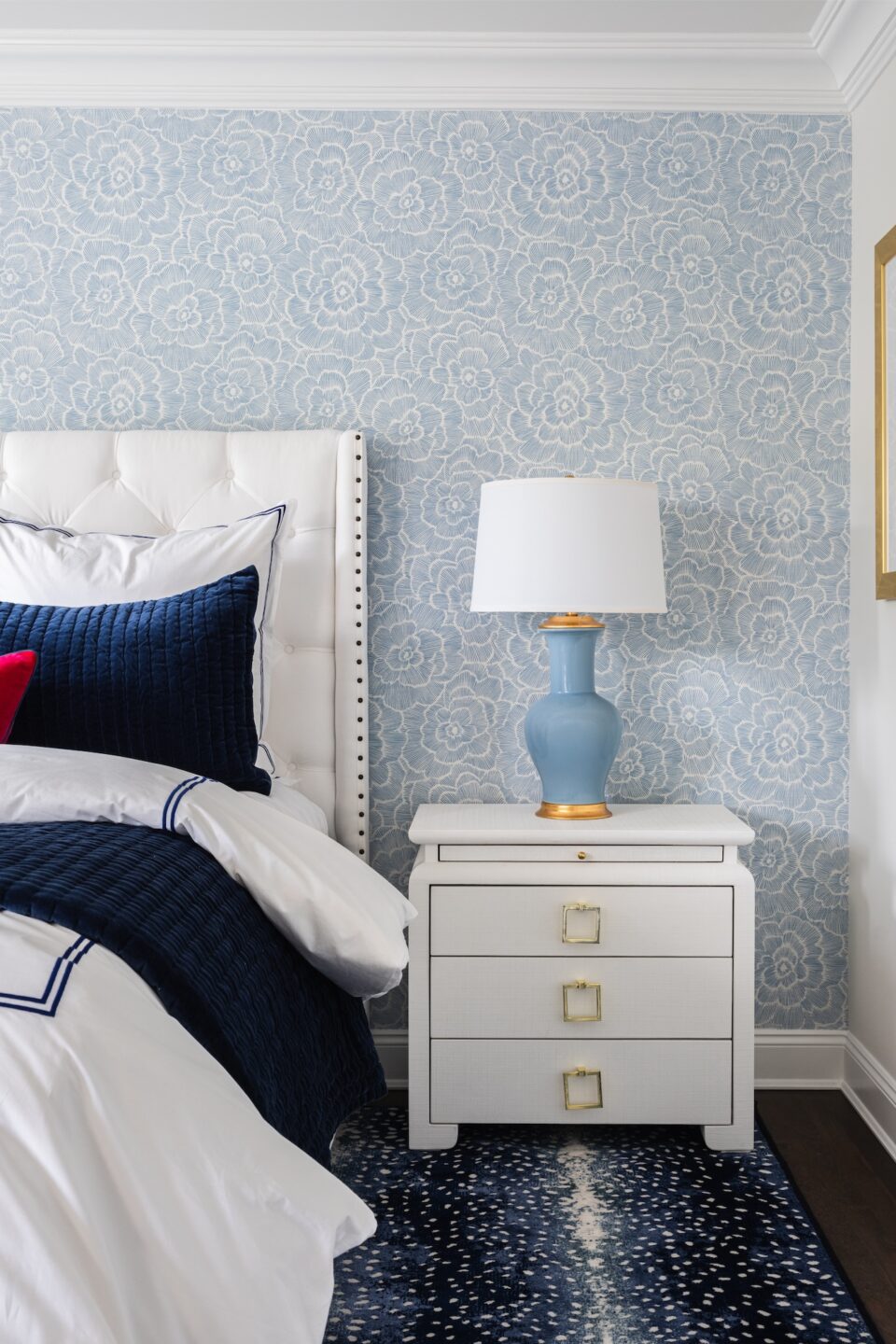 Wallpaper Accent Wall Pale Blue Bedroom Interior Design