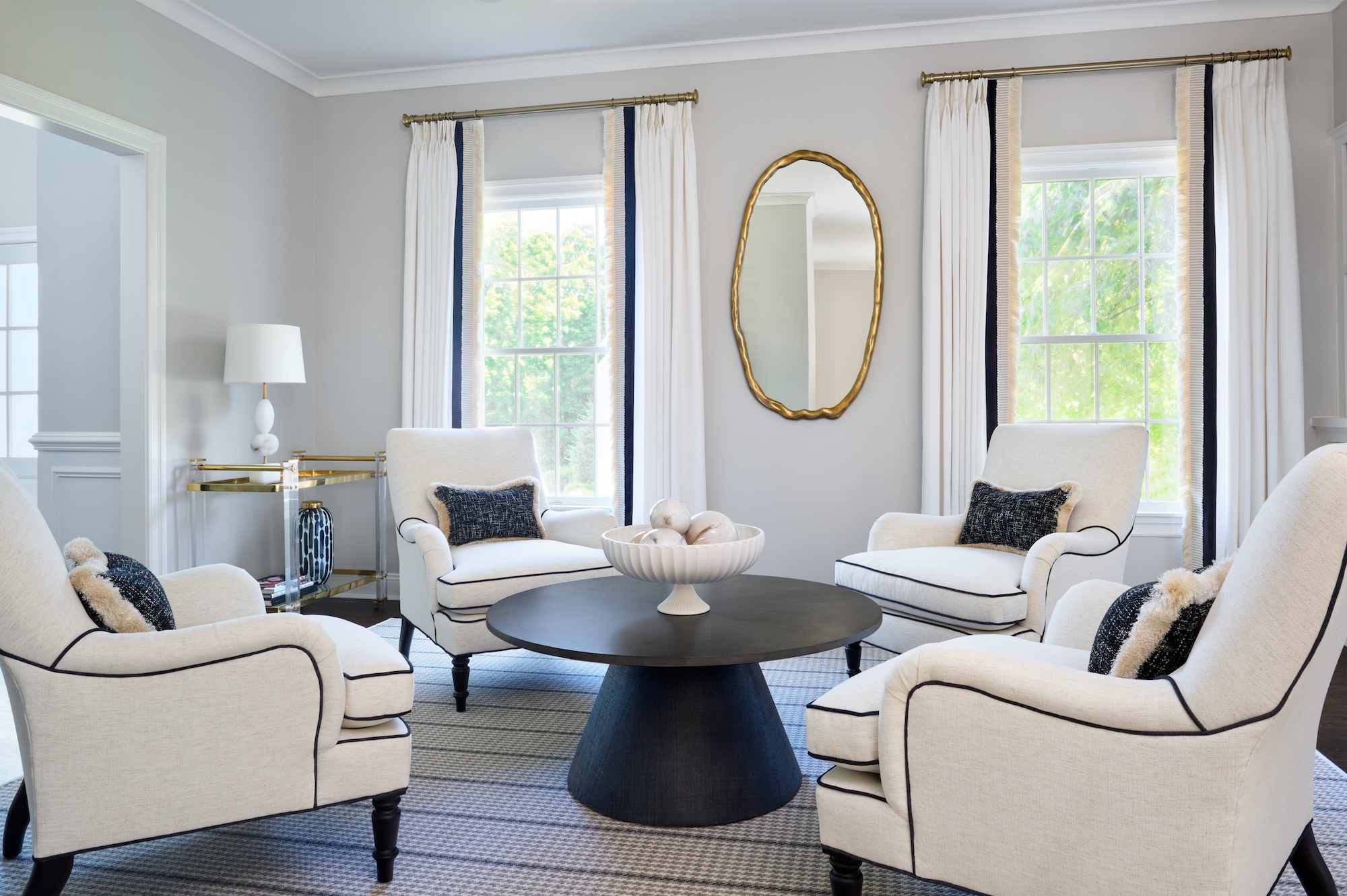White Accent Chairs With Black Trim Living Room